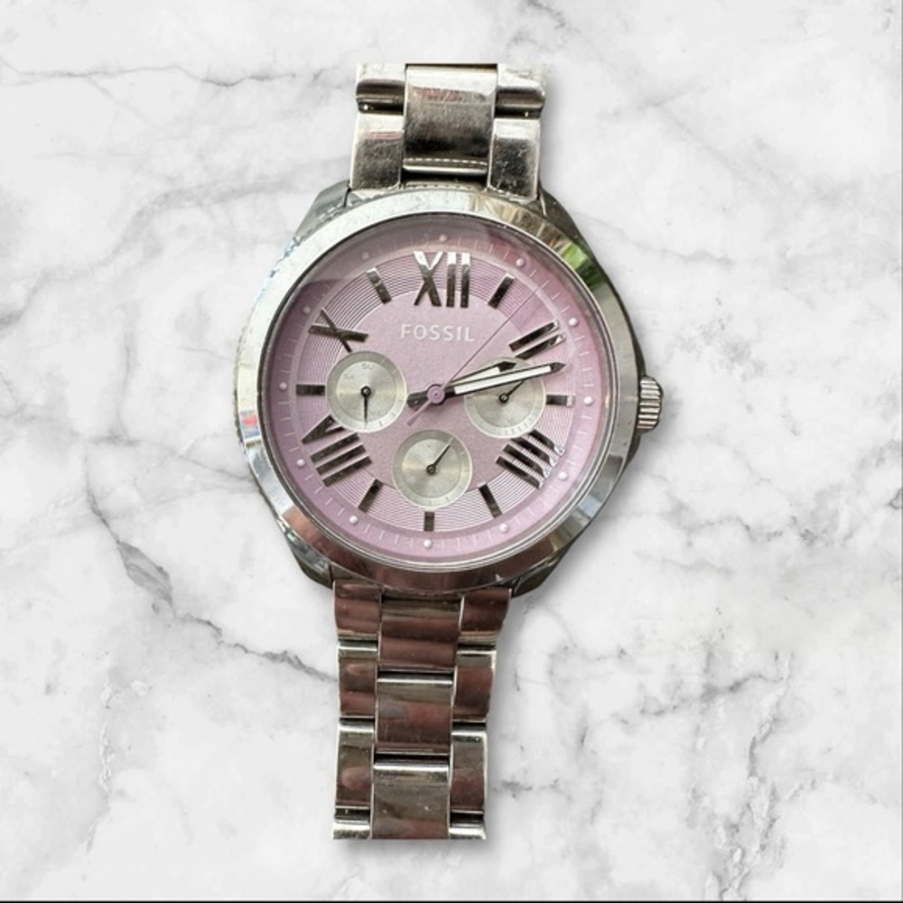 Fossil Purple Dial Silver Stainless Steel Watch Coquette Preppy